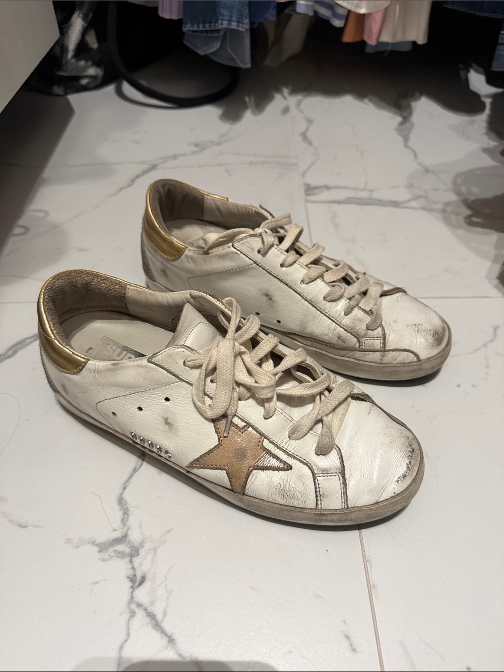 Golden GooseWhite Leather Sneakers with Gold Star Accent - Women's Casual Shoe